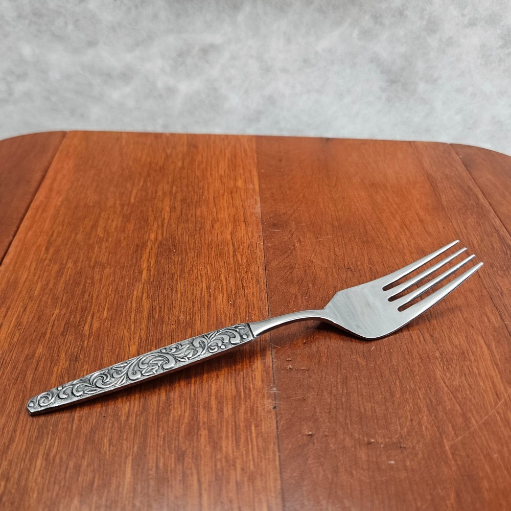 Riviera Stainless Steel 6.5" Dinner Fork Ornate Floral Handle‎ Etched Japan Vtg
